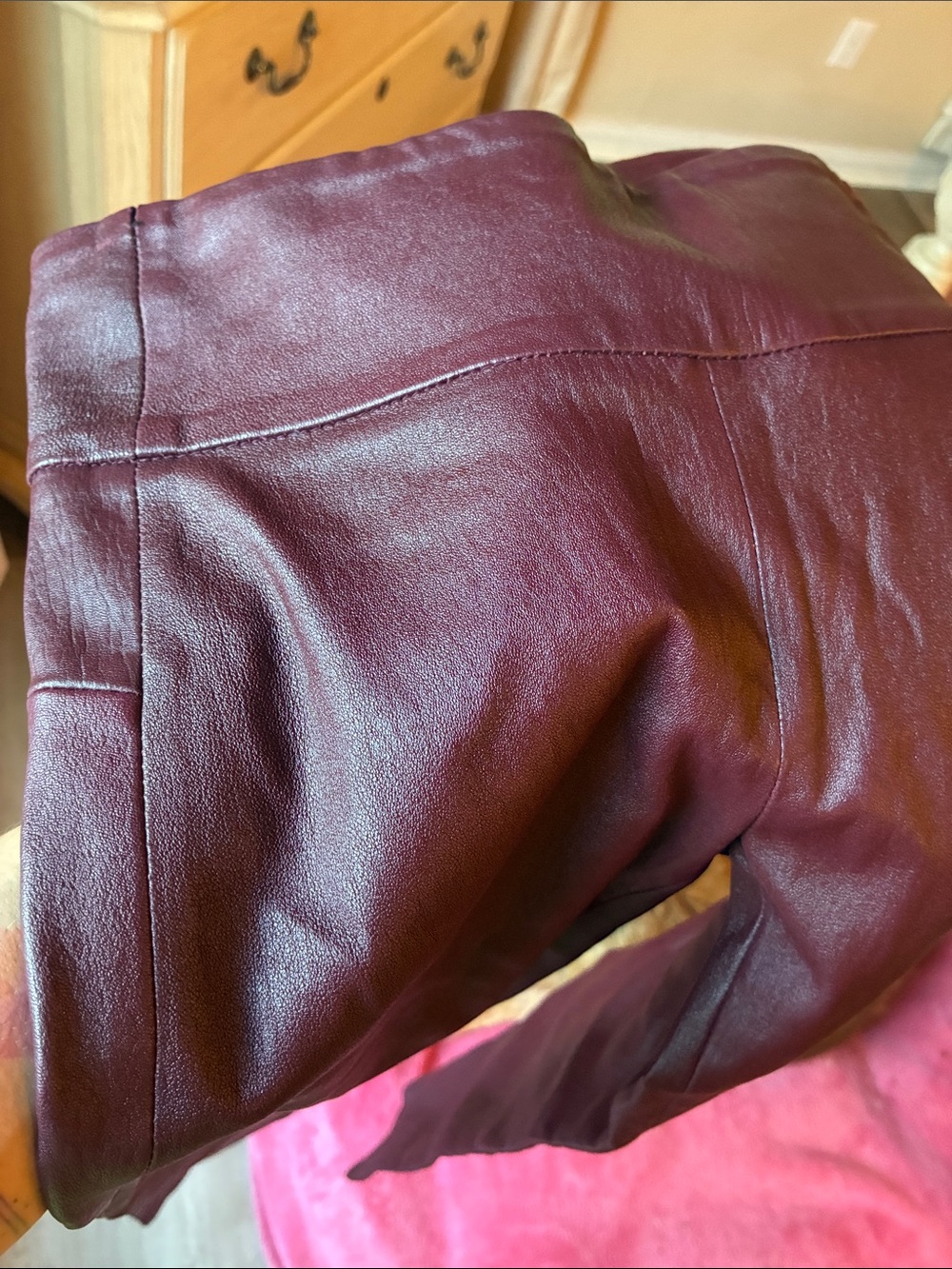 Lamarque burgundy red moto leather zip hem slim pants/leggings 13” waist - Picture 3 of 10